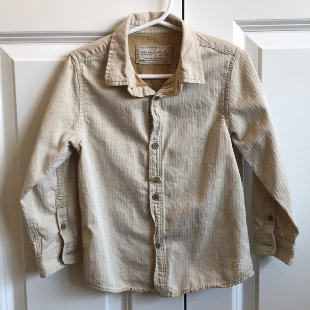 Zara Boys Tan Button Down Shirt Size 5